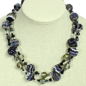 FIESTA 20" Double Strand Necklace Black White Grey
